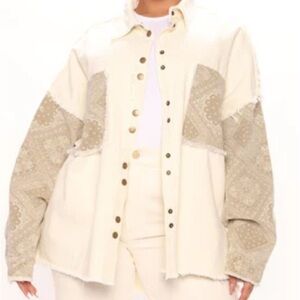 Oli & Hali Soft Brushed Canvas Cotton Bandana Contrast Raw Jacket Snap Shacket